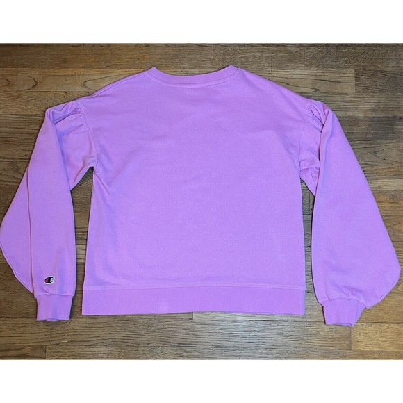 Champion Sweatshirt Women's Small Pink Pullover Crew Neck Puff Sleeve Athletic - Picture 12 of 12